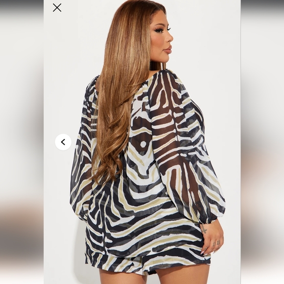 Zebra Print Sheer Blouse and Shorts Set NWT - Picture 2 of 9